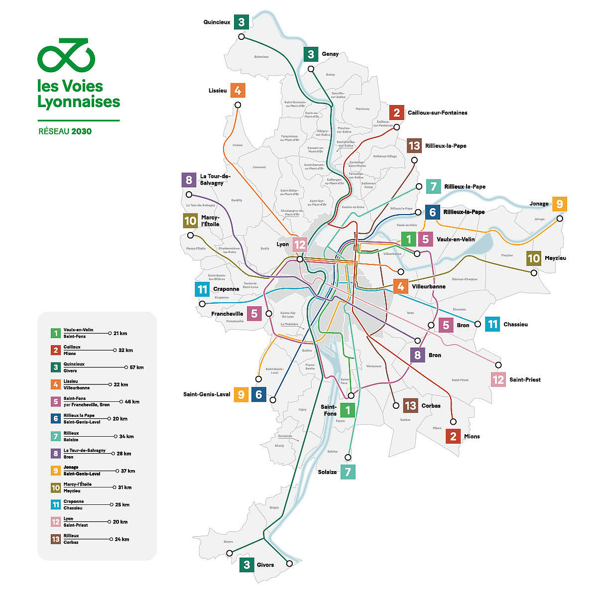 Map of the future Voies Lyonnaises network